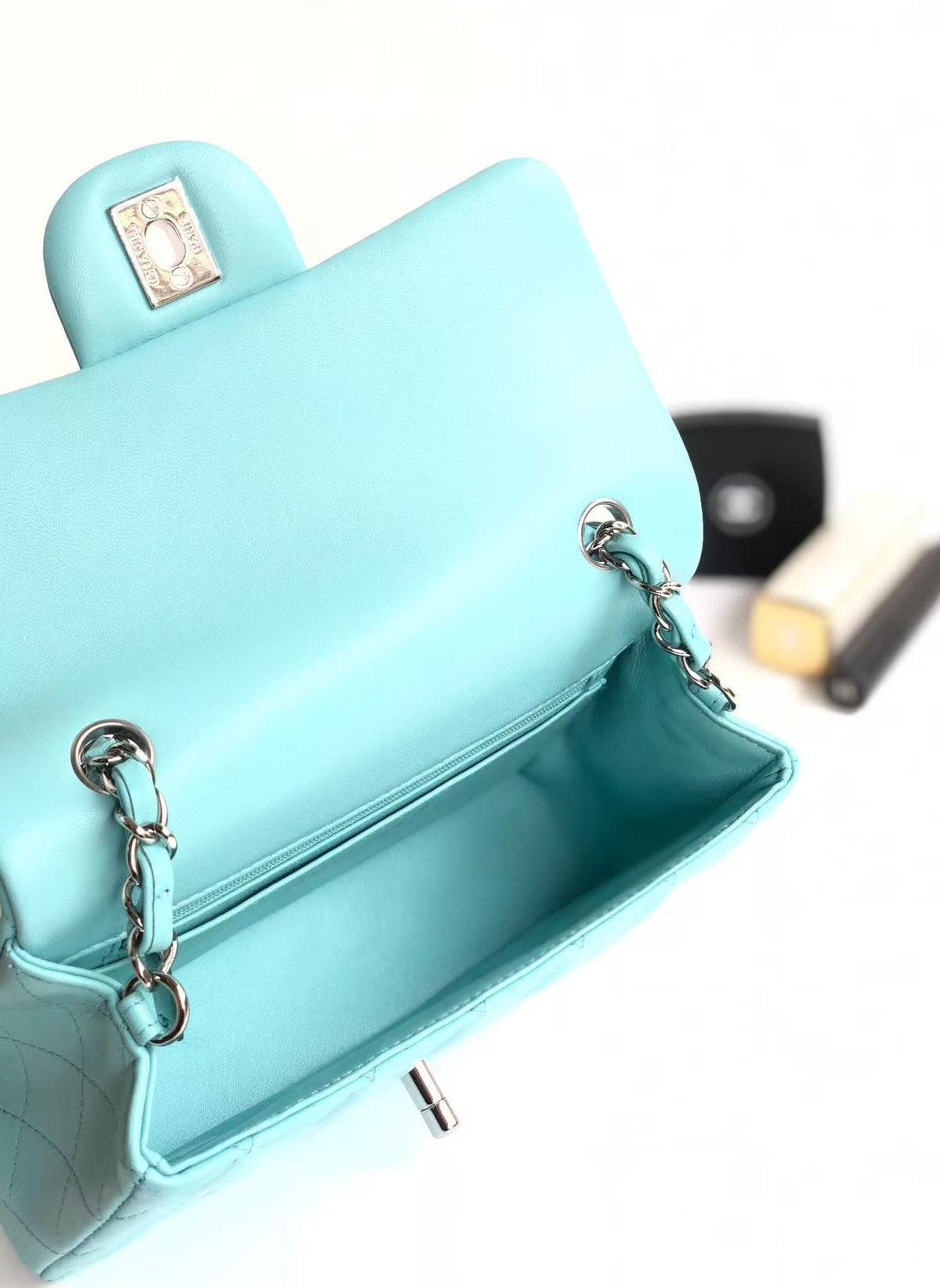 CC 26s Classic Flap Bag 20cm Light Tiffany Blue Silver Lambskin