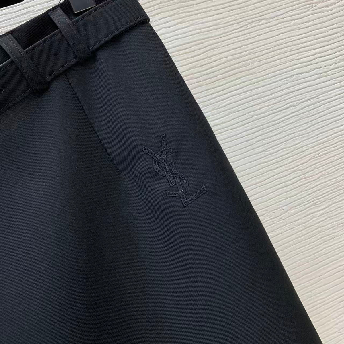 YSL 26s Belted Midi Skirt Black Cotton 50672