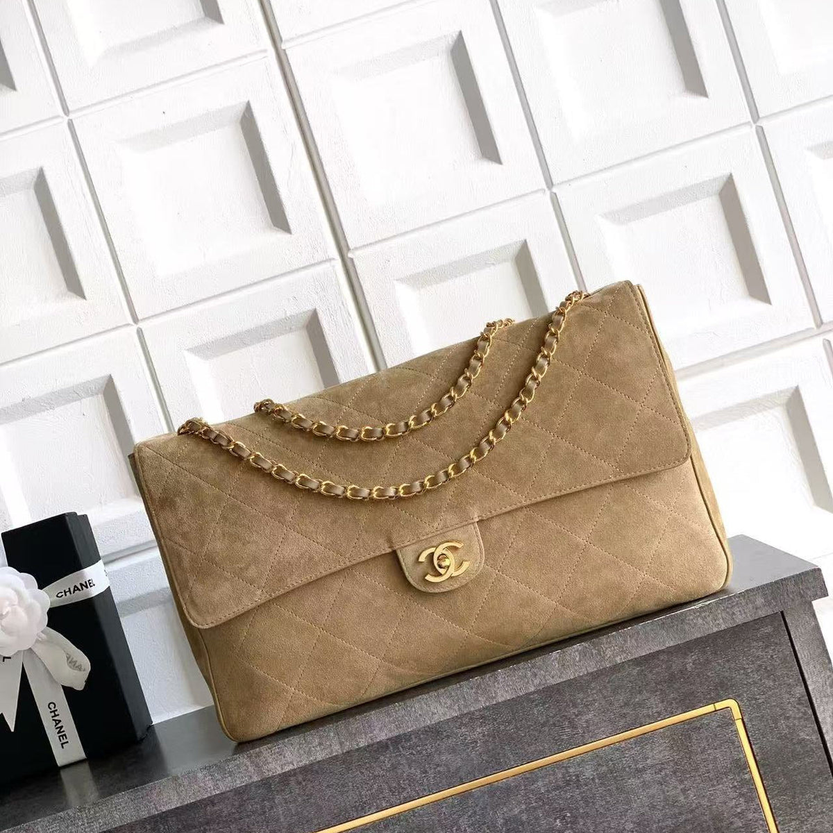 CC 26s Maxi Flap Bag 39cm Beige Suede Best Version