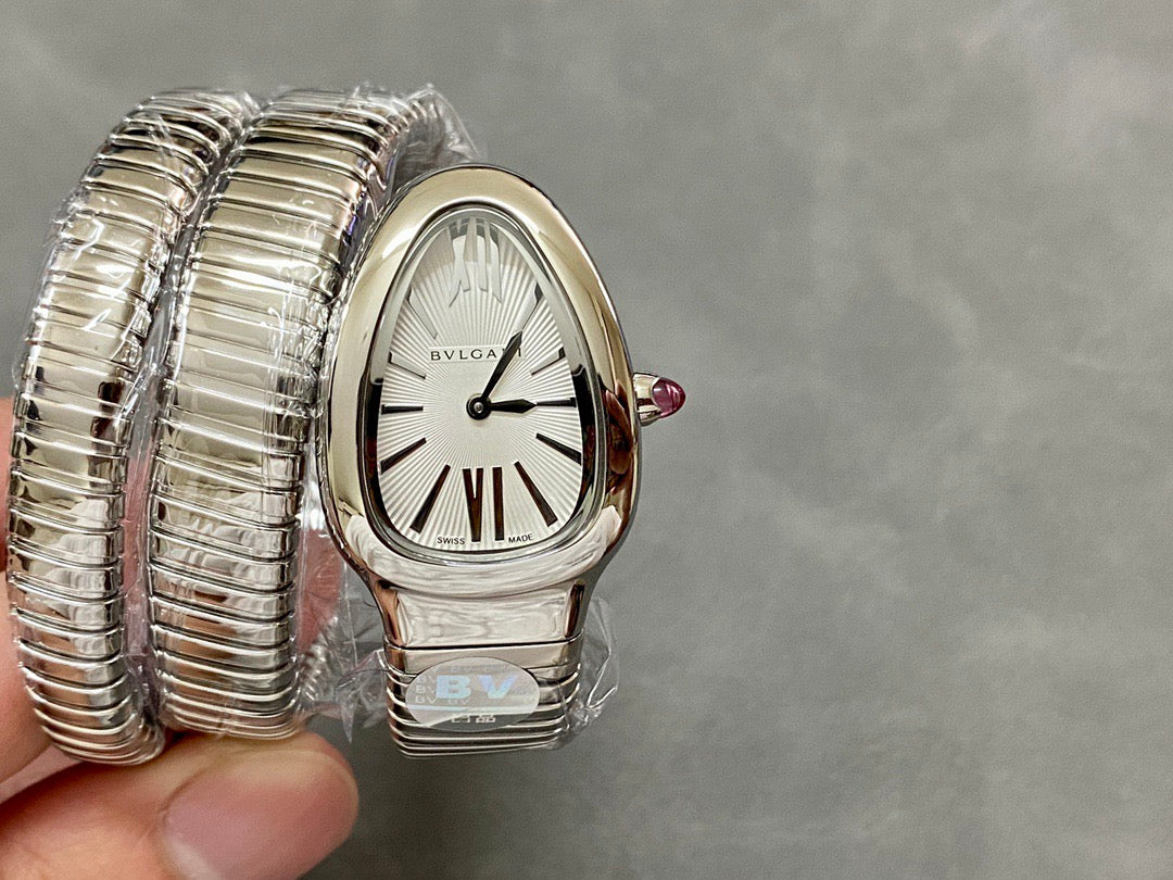Bulgari Serpenti Tubogas 35mm Steel Silver Dial Quartz Watch