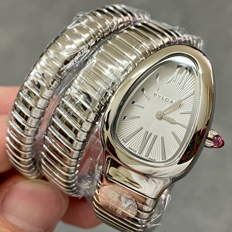 Bulgari Serpenti Tubogas 35mm Steel Silver Dial Quartz Watch