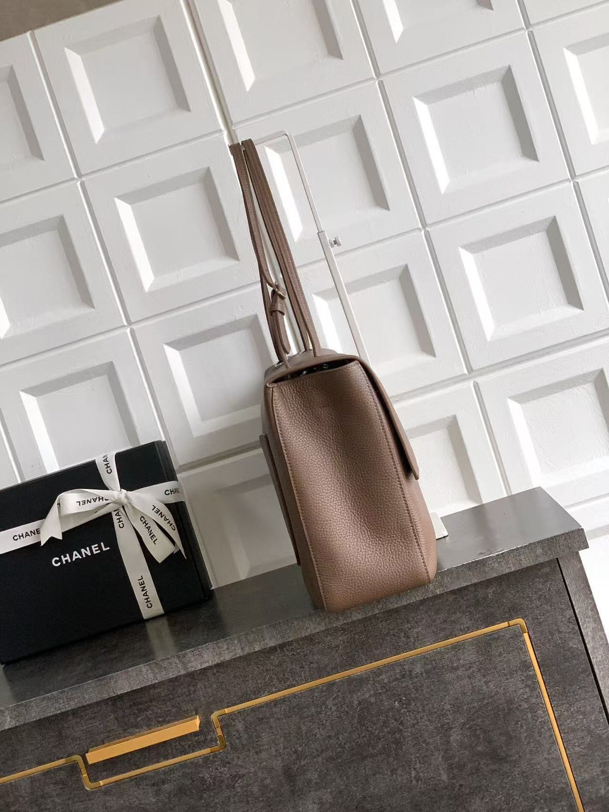 Chanel 2026 Maxi Flap Bag 38.5cm Taupe Calfskin Best Version
