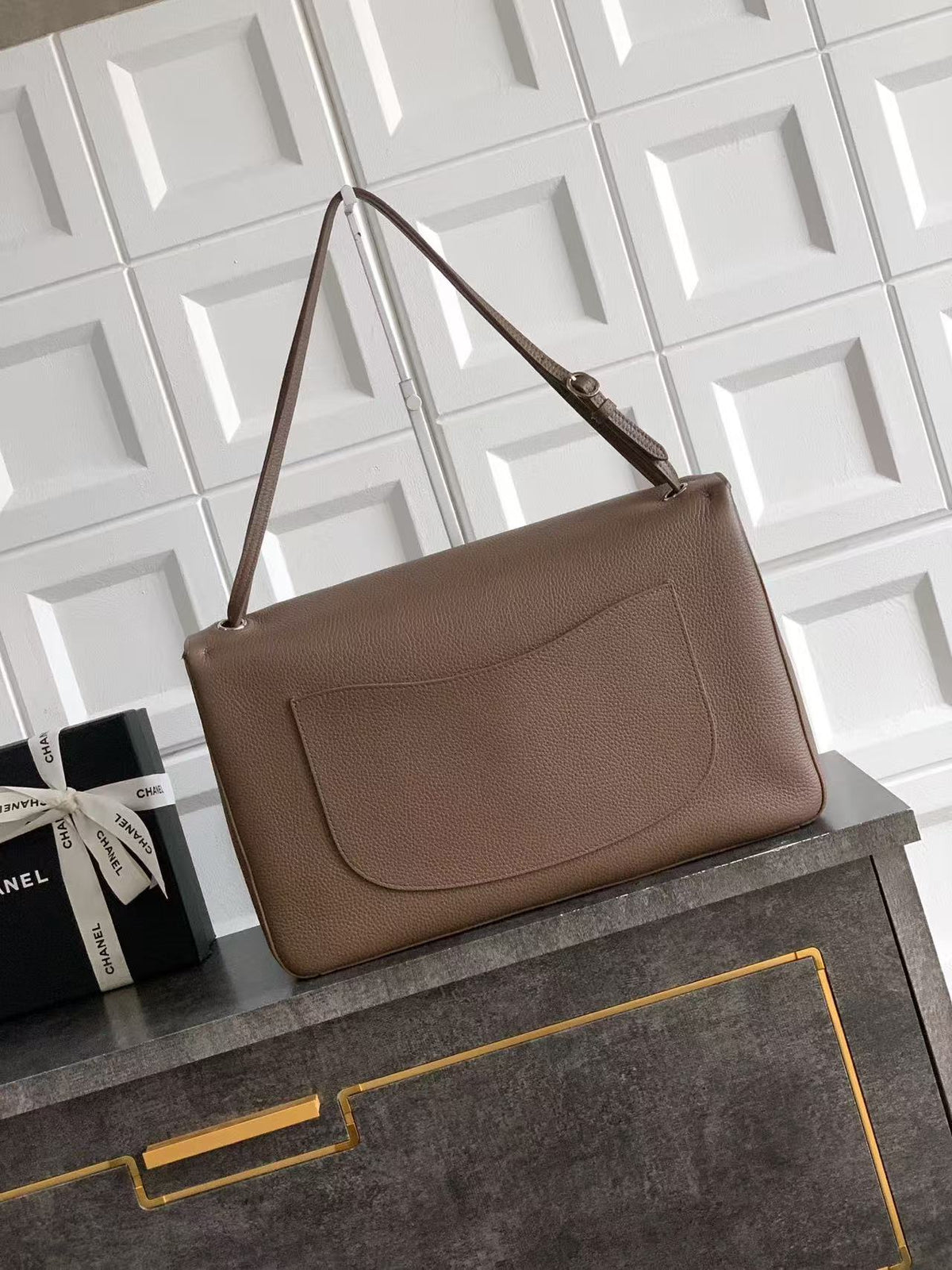 Chanel 2026 Maxi Flap Bag 38.5cm Taupe Calfskin Best Version