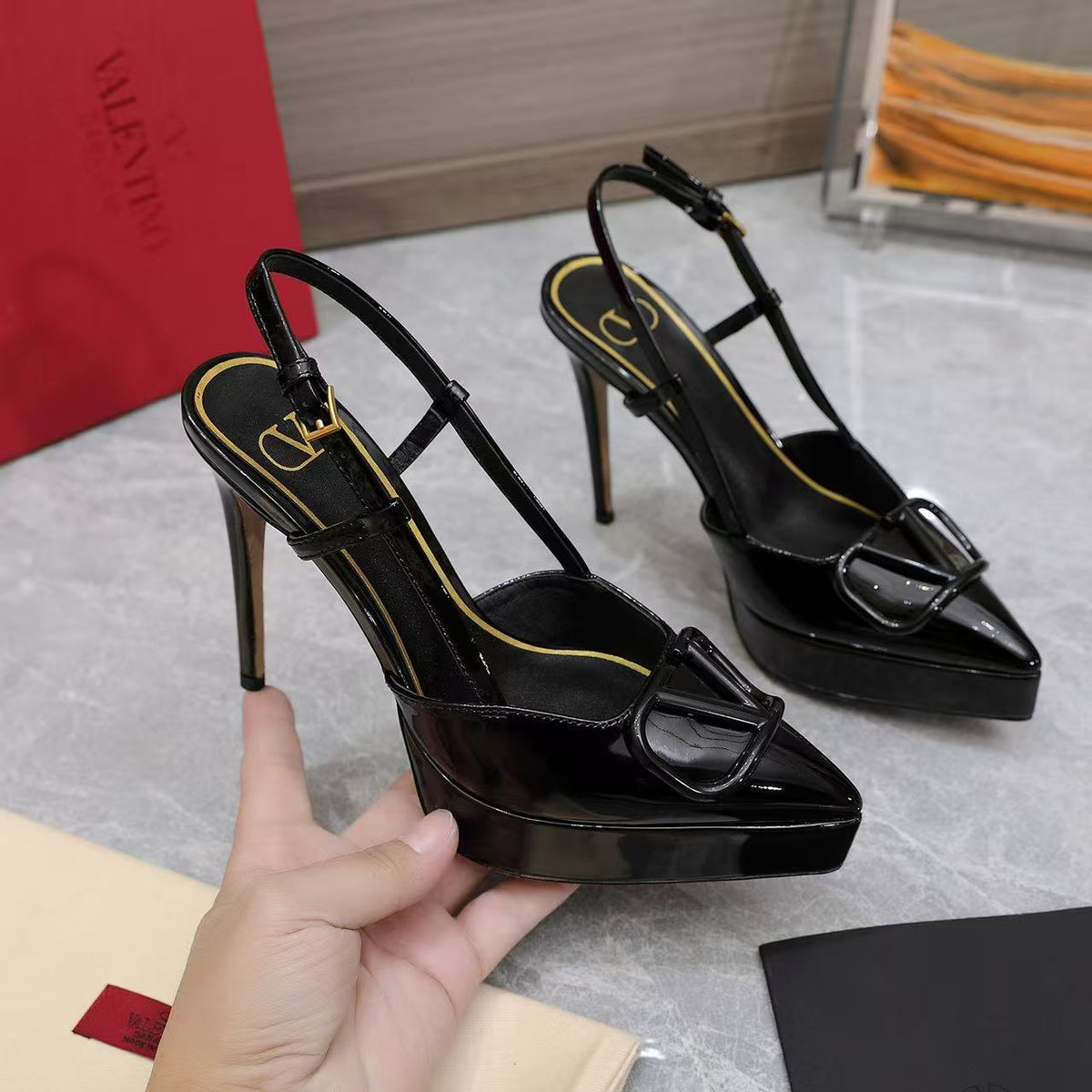 Valentino Garavani VLogo Platform Slingback 12cm Stiletto Leather 120