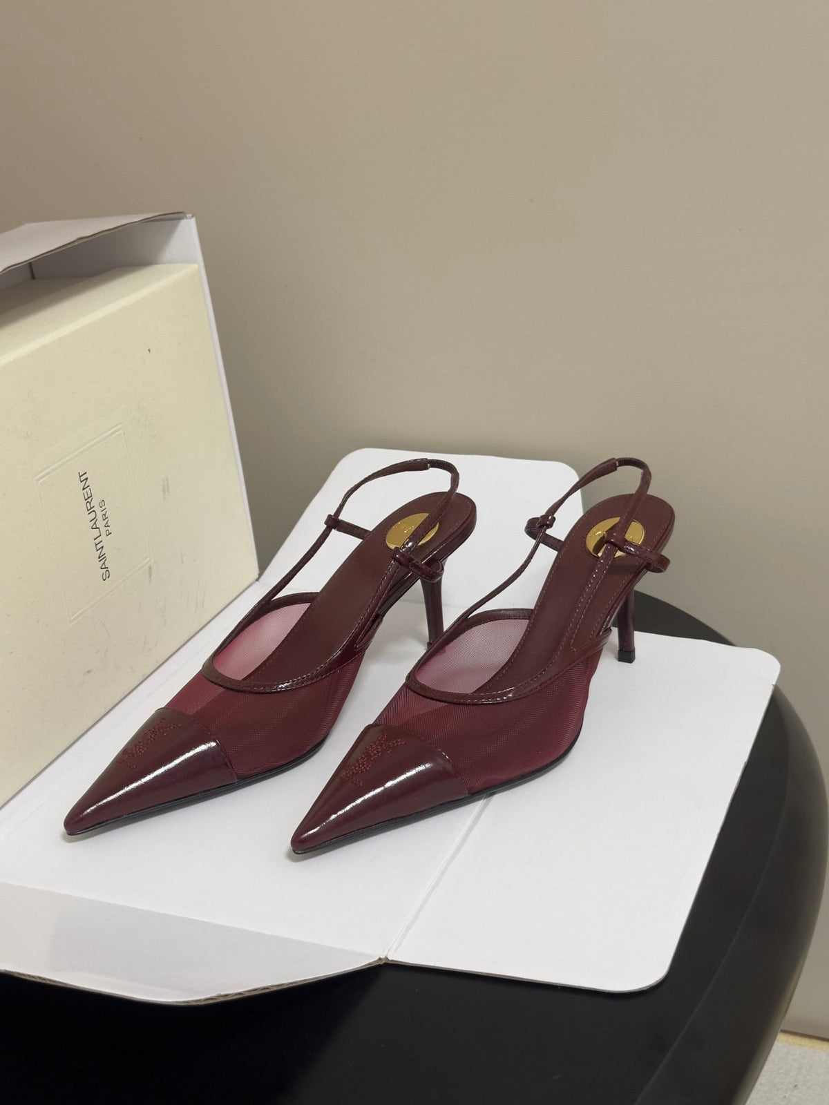 YSL 26s Renée Pumps Vintage Bordeaux Mesh 869662