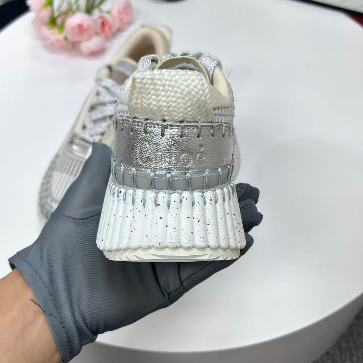 CHLOE 26SS Platform Sneakers Casual Shoes Metallic Mesh 094579