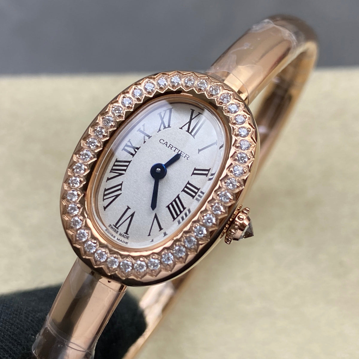 Cartier Baignoire Diamond Mini 18.5mm Pink Gold Clous de Paris Dial