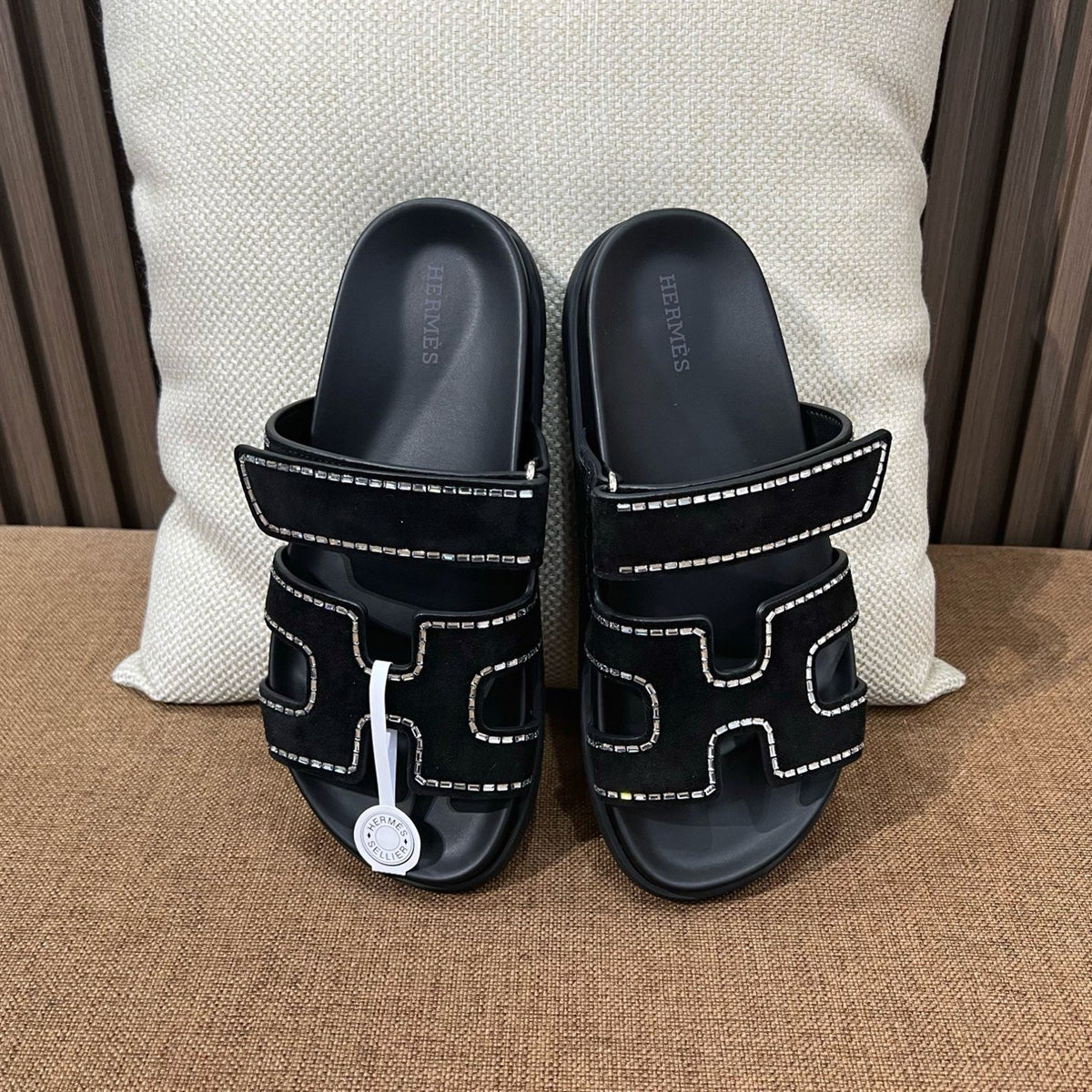 HM 26s Chypre Sandals Black Suede Crystals