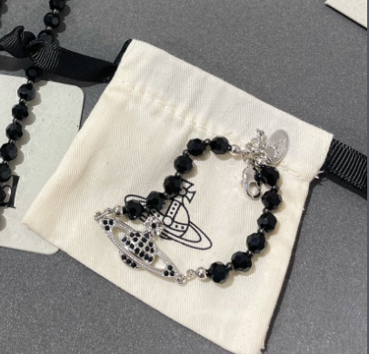 Vivienne Westwood Black Crystal Saturn Bracelet