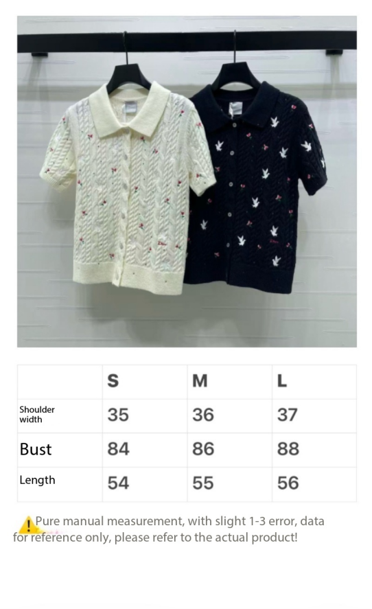 CD SS26 Embroidered Knit Polo Shirt Bird Rose Ivory Cashmere 351082
