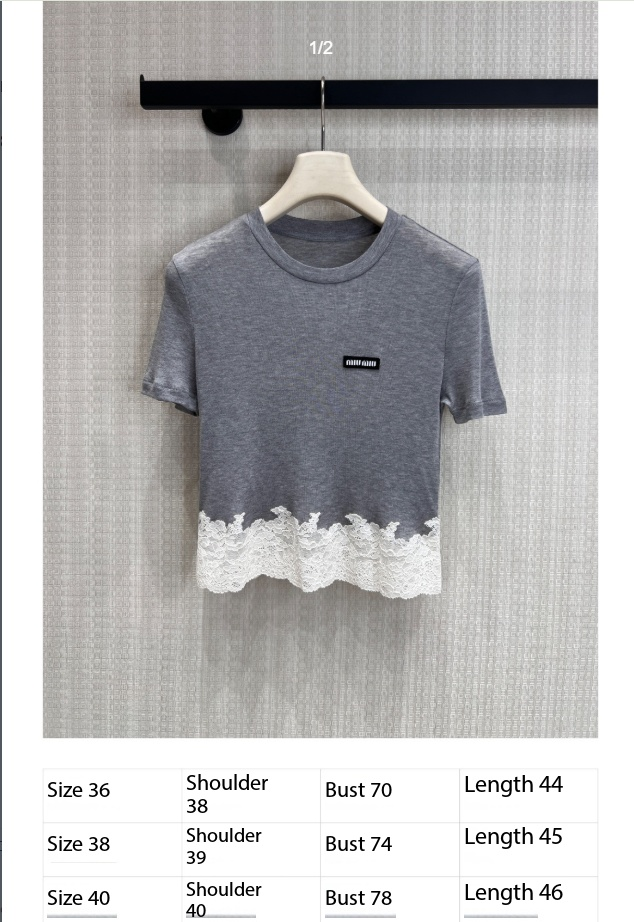 Miu 26s Jersey Top Grey Silk 370175