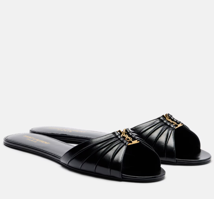YSL Babylone Slides Black Glossy Leather
