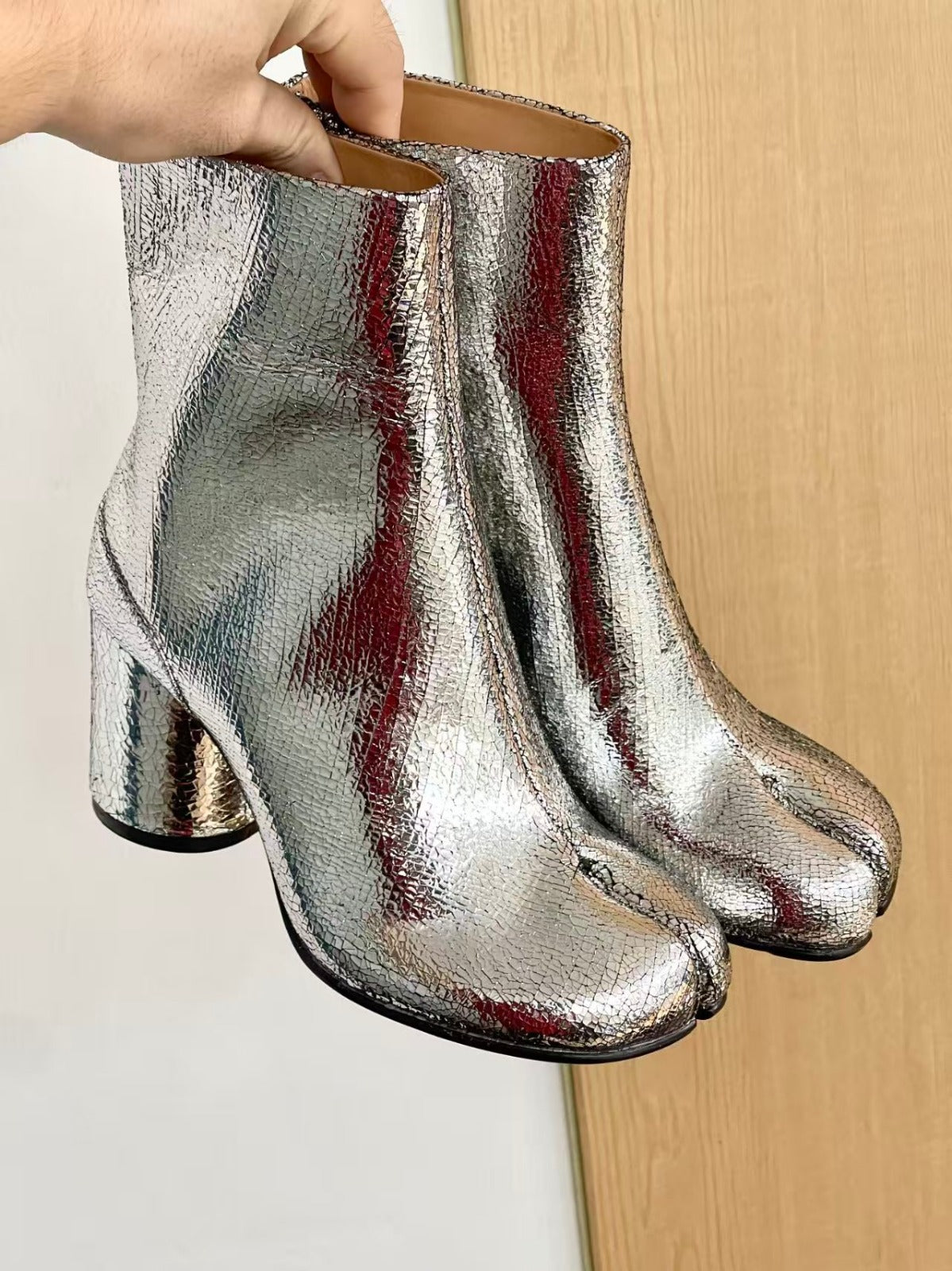 MM Tabi Ankle Boots 7.5cm Sliver Leather