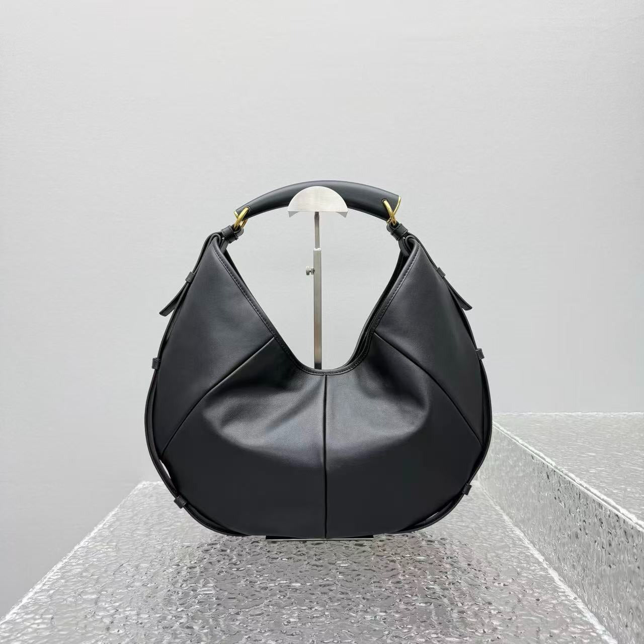 YSL Mombasa Shoulder Bag Black Paneled Leather