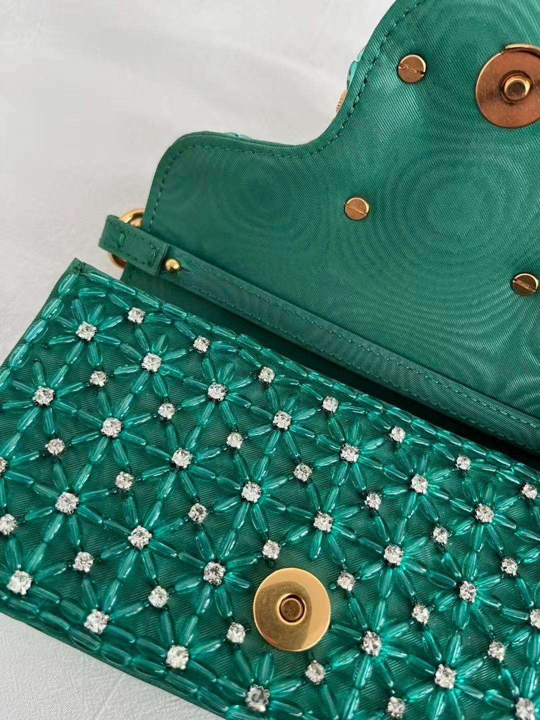 VLTN Locò Shoulder Bag Emerald Green Embroidered Satin