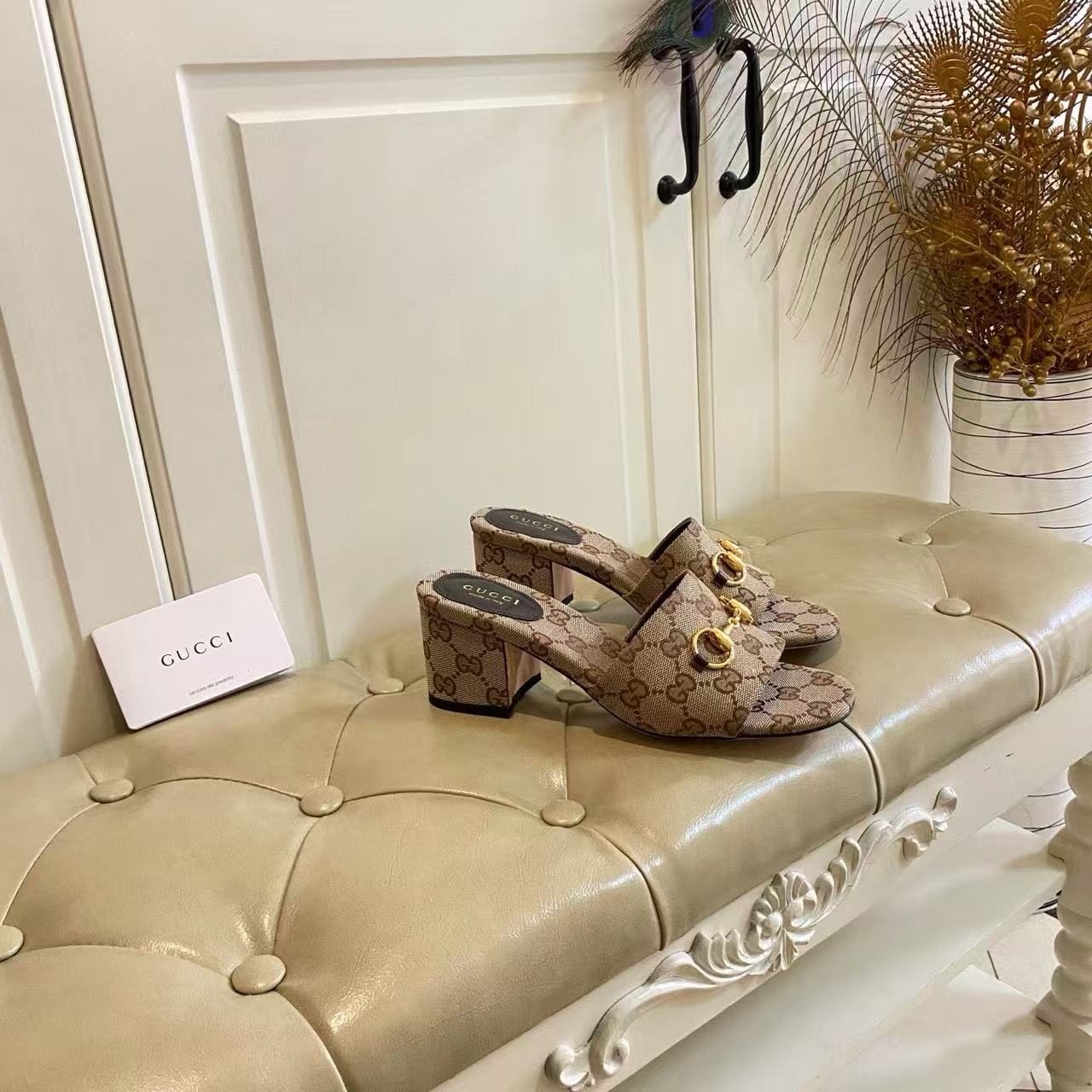 GG 26s Sandal With Horsebit Beige Brown Canvas