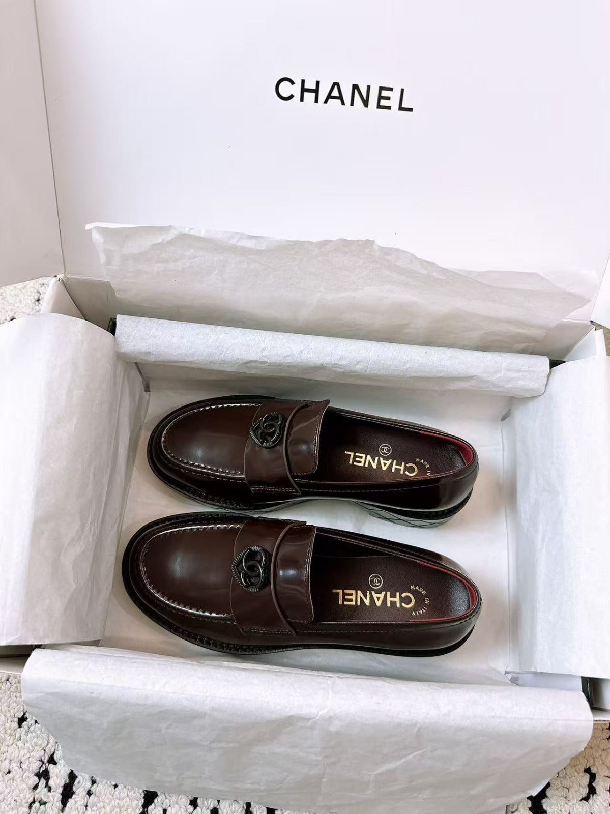 CC 26s Mark Heart Platform Loafer Deep Burgundy Shiny Calfskin