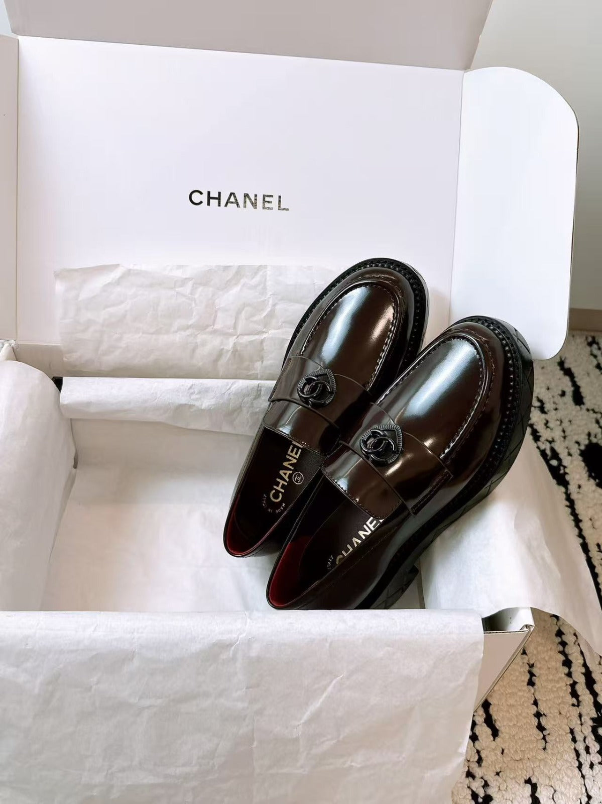 CC 26s Mark Heart Platform Loafer Deep Burgundy Shiny Calfskin