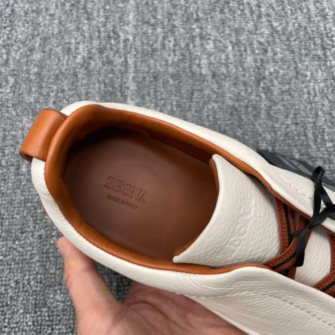 Zegna Triple Stitch Sneakers White Off-White Grained Leather