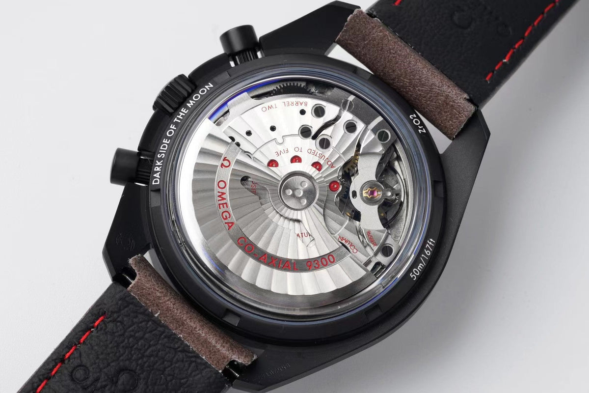 Omega Speedmaster Dark Side Black Dial Brown Leather Strap 44mm Watch