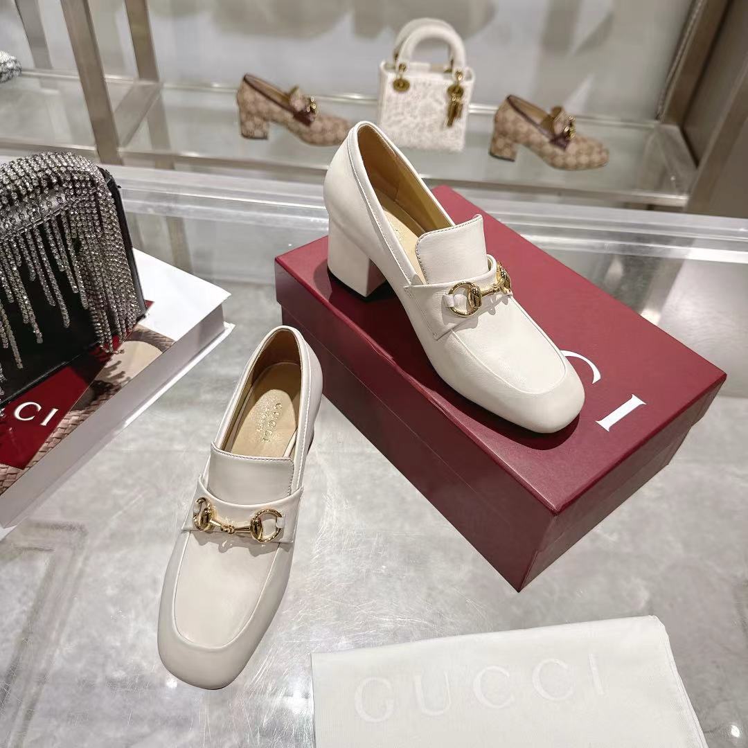GG Women's Loafer Pump 55mm Horsebit Ivory Soft Cowhide 502607