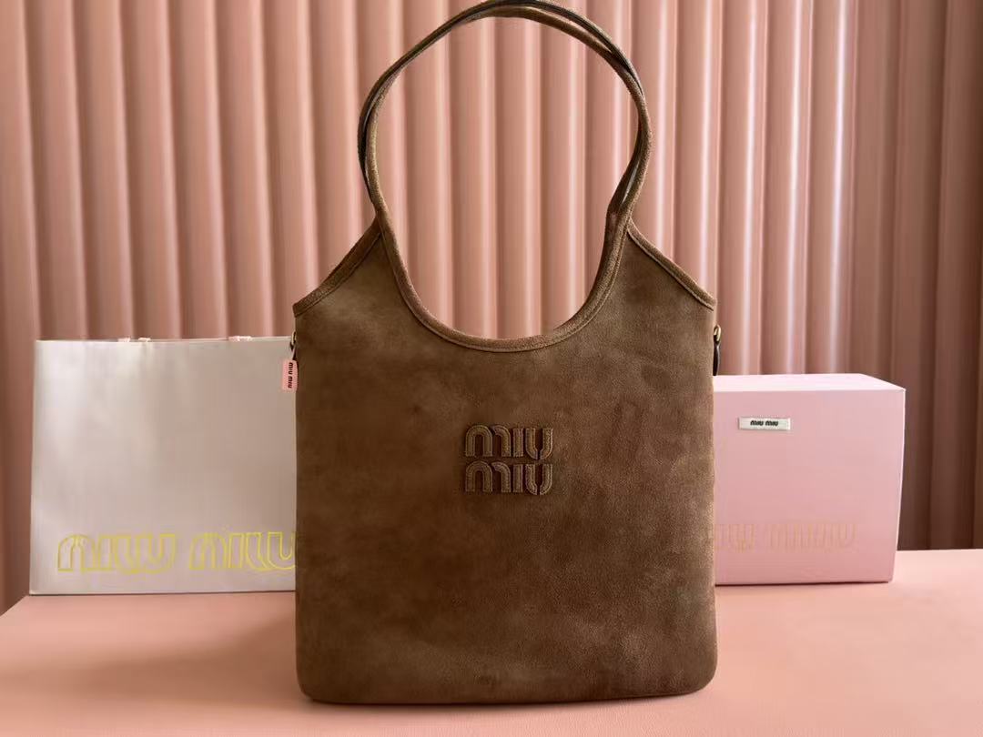 Miu IVY Hobo Bag Brown Suede