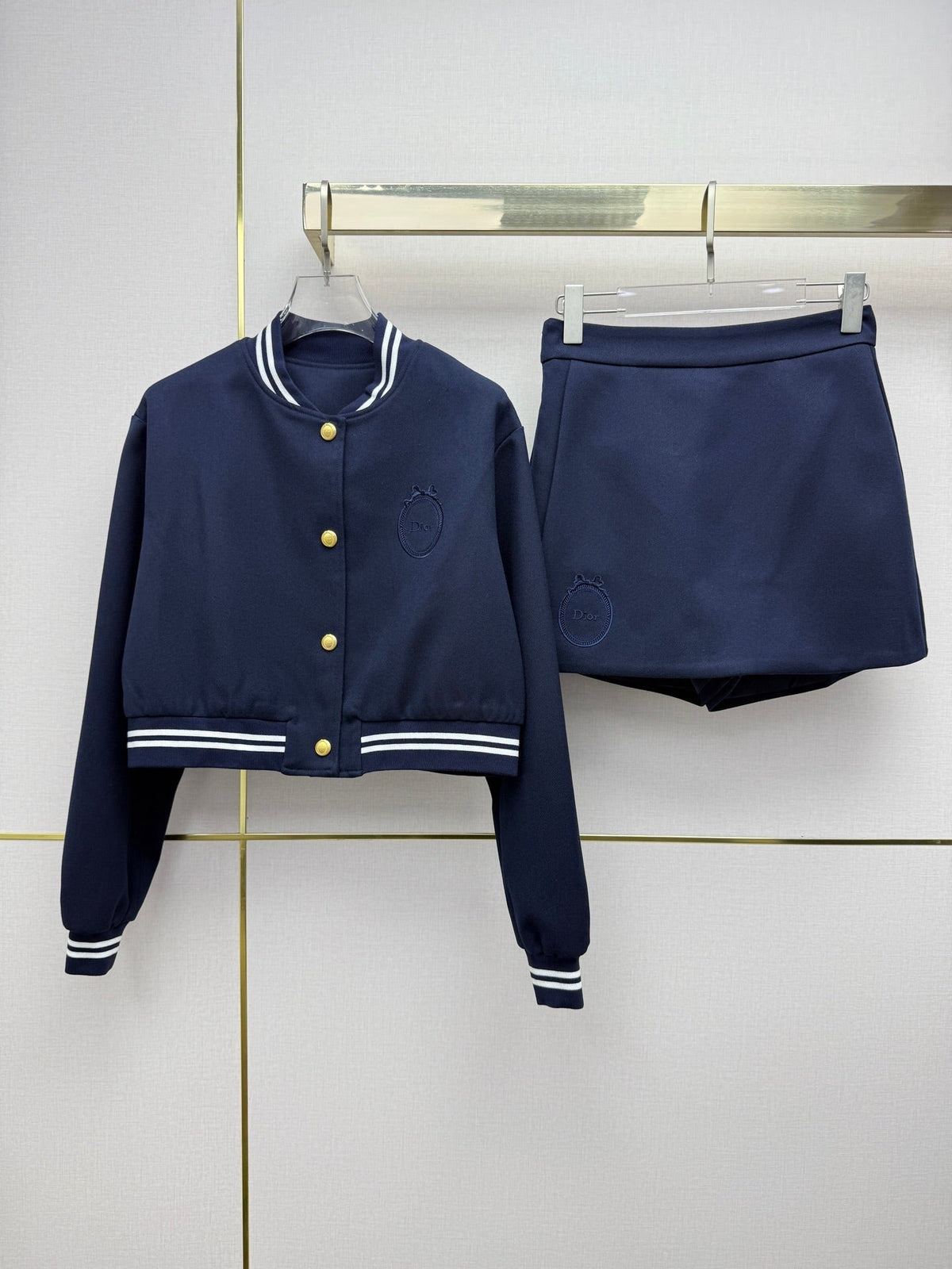 CD 26SS Cropped Varsity Jacket & Matching Mini Skirt Set Polyester 437589