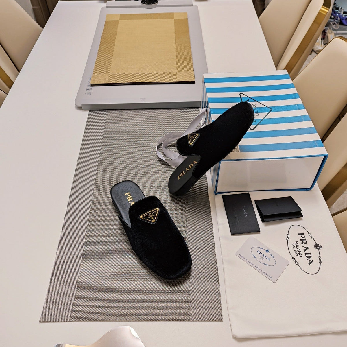 Prada 26s Square Toe Slippers Black Velvet