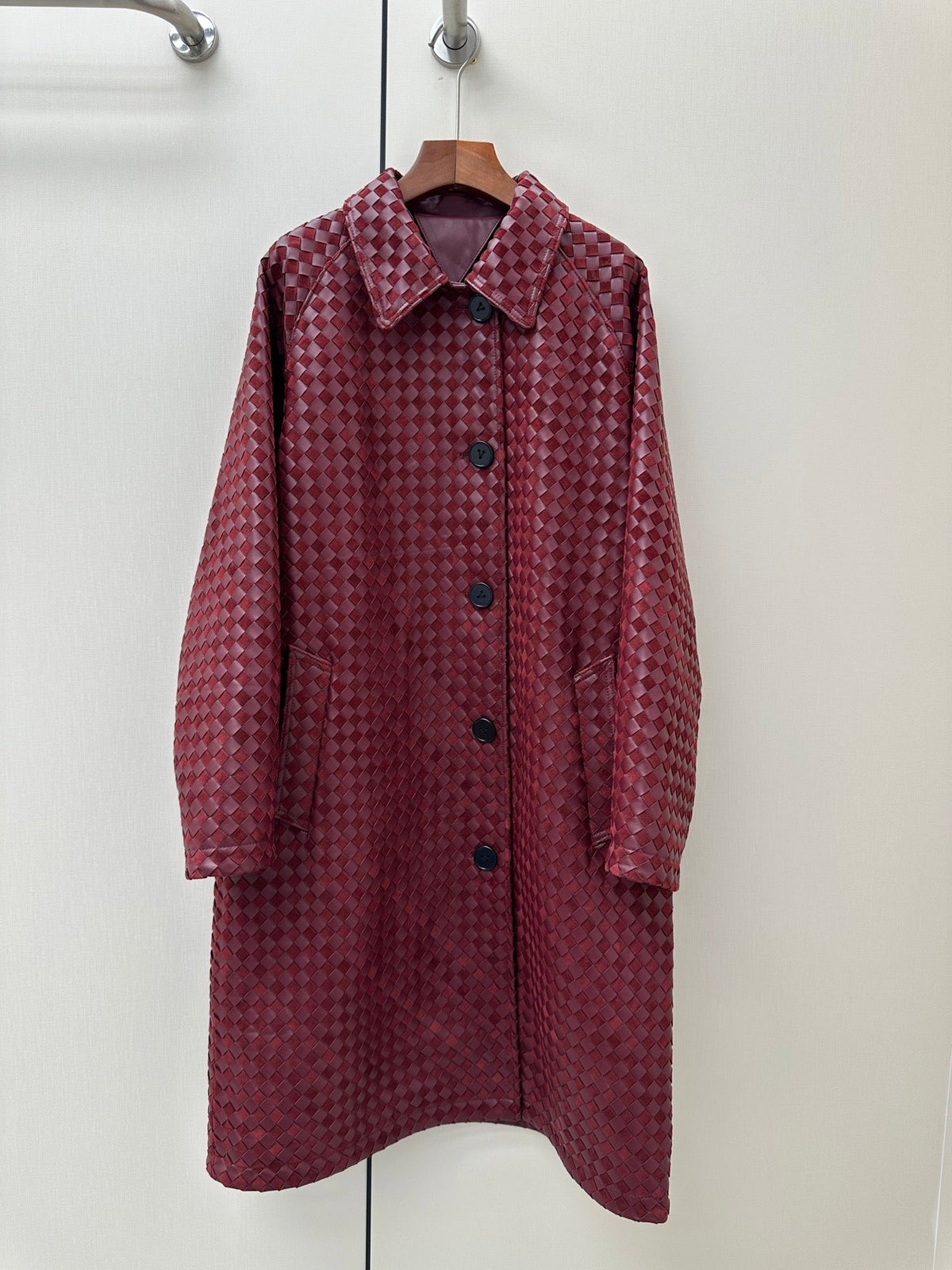 Bottega Veneta 2026 Long Coat Burgundy Suede Leather 435122