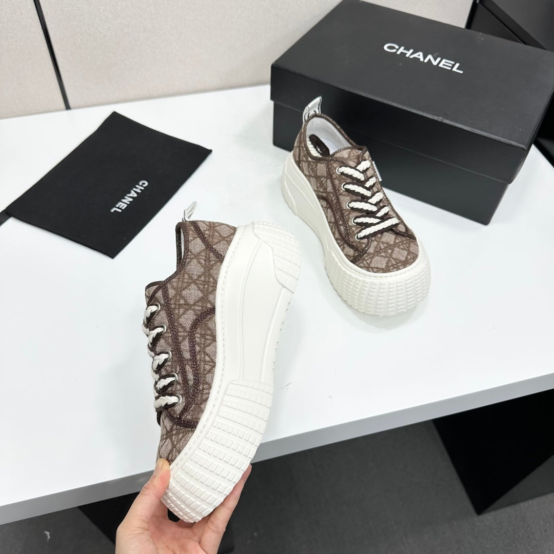 CC 26S Chunky Sneakers in Brown Diamond-Patterned Woven Fabric