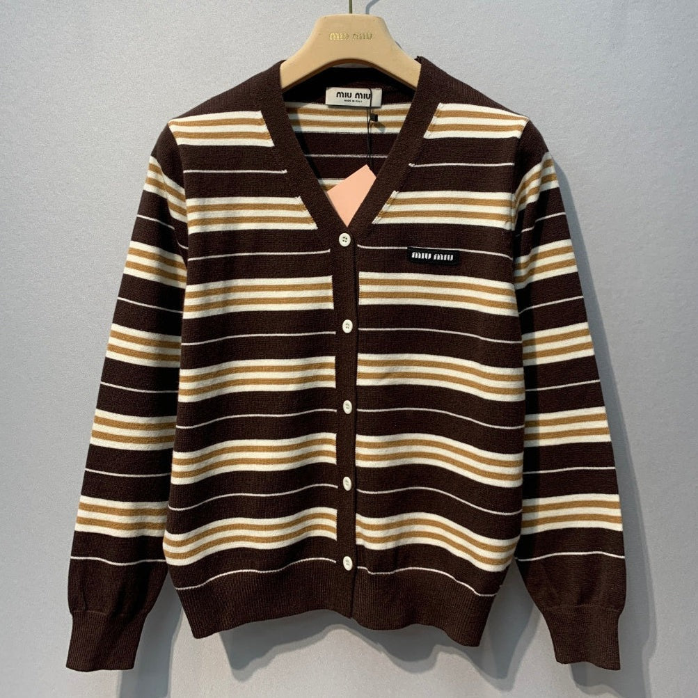 Miumiu 2026 Striped V-Neck Cardigan Wool 421177