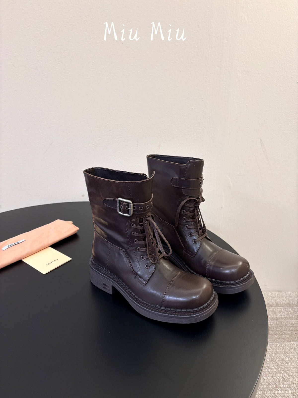 Miumiu 26s Lace-up Ankle Boots Brown Calfskin