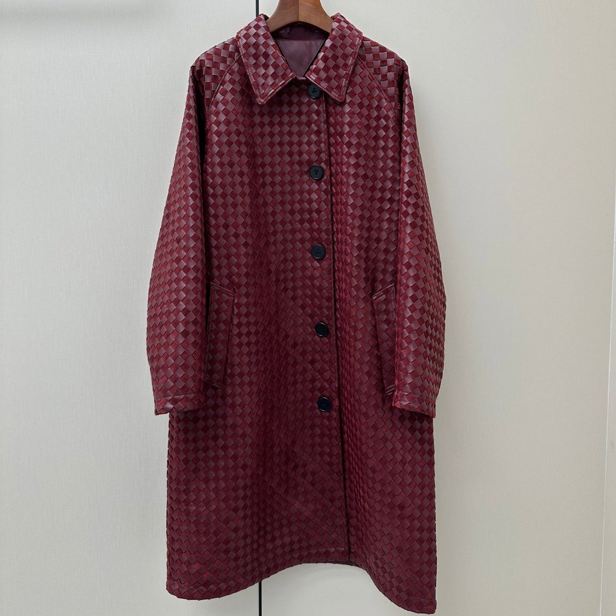 Bottega Veneta 2026 Long Coat Burgundy Suede Leather 435122