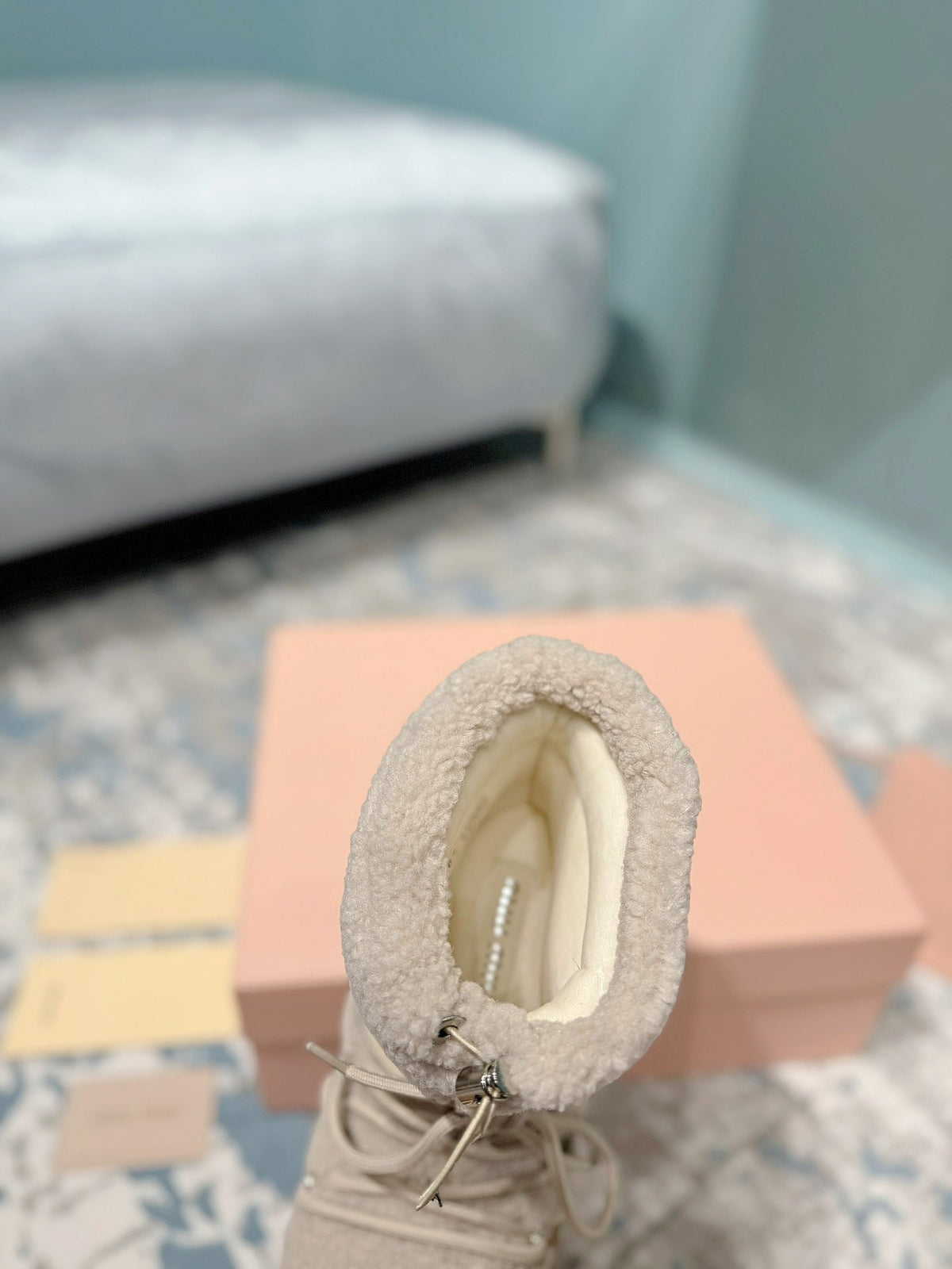Miumiu 26s Ankle Snow Boots Beige Wool