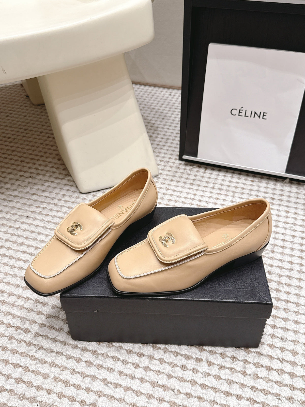 CC 26S Loafers in Beige Calfskin with Gold-Tone CC Logo