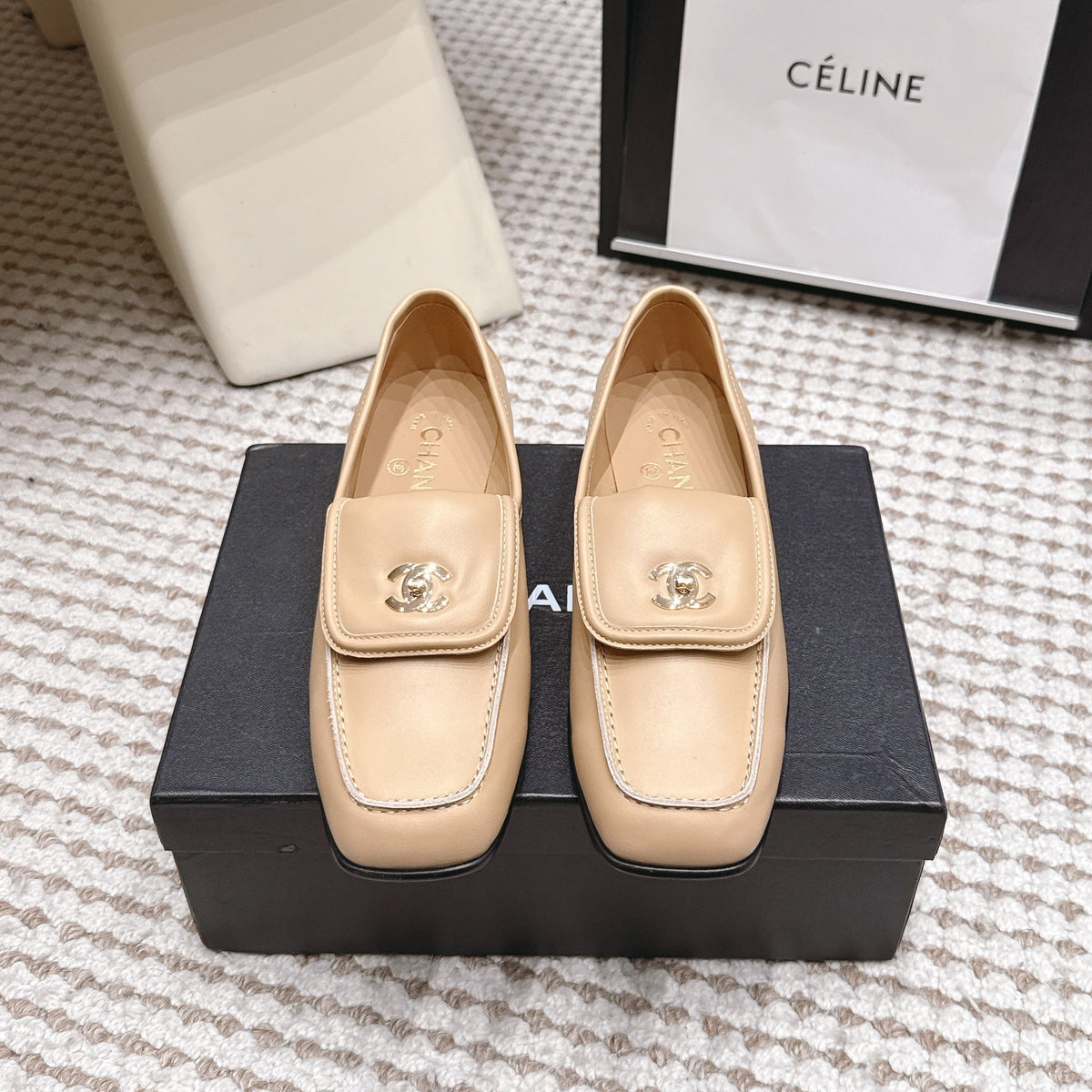 CC 26S Loafers in Beige Calfskin with Gold-Tone CC Logo