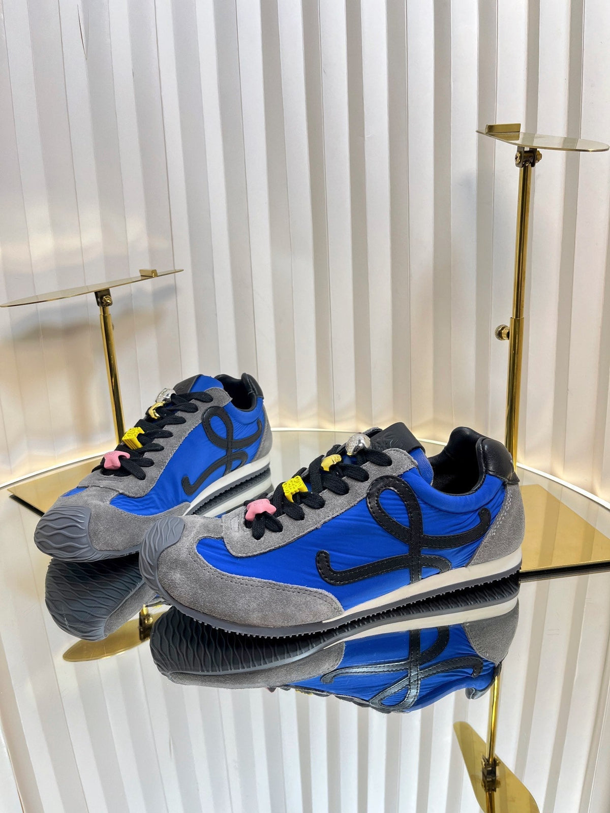 Loewe 26S Runner 2.0 Sneakers in Grey Suede and Dark Blue Fabric