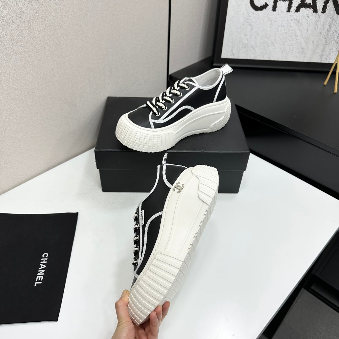 CC 26S Chunky Sneakers in Black and White Calfskin