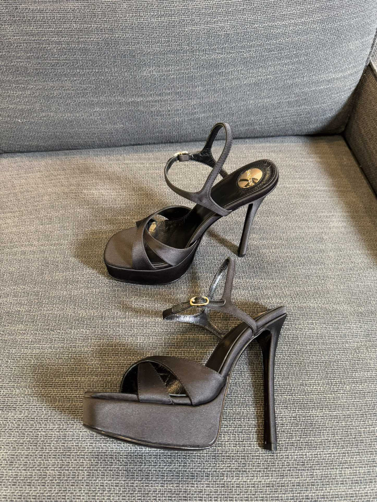 YSL 26S Cross-Strap Sandals 150 Mm Black Satin
