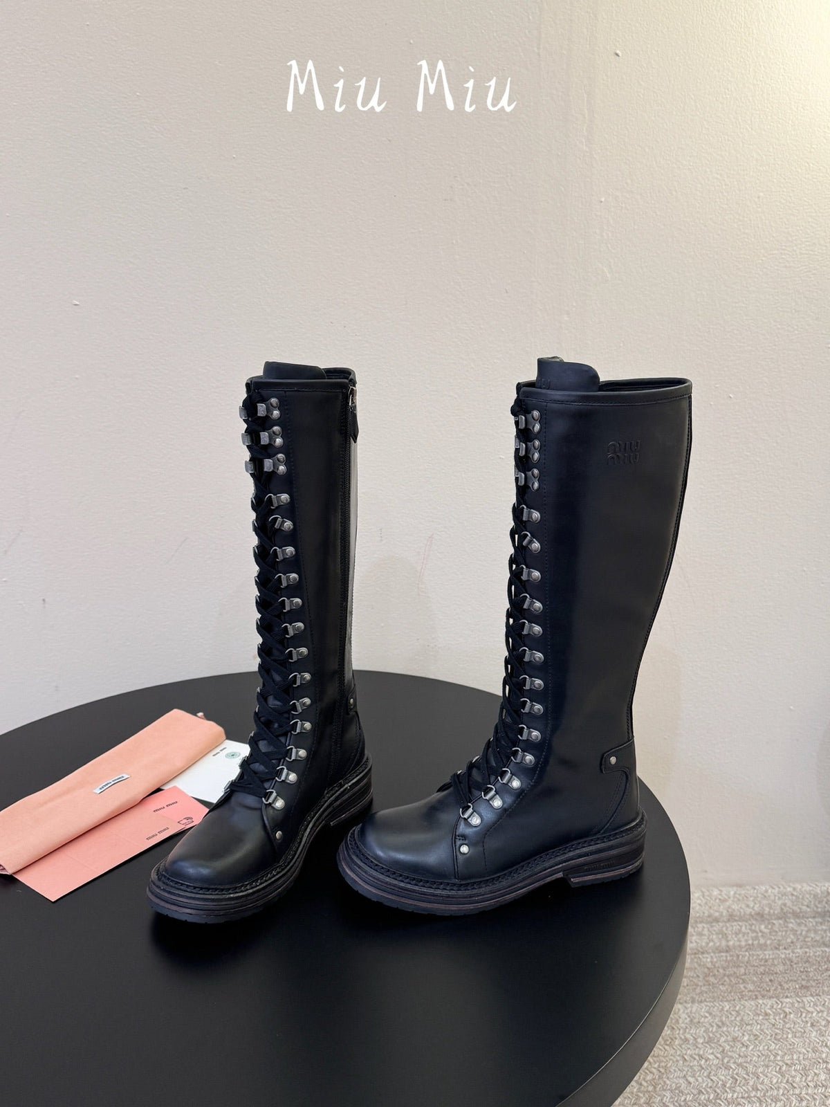 Miumiu 26s High Hiking Boots Black Calfskin