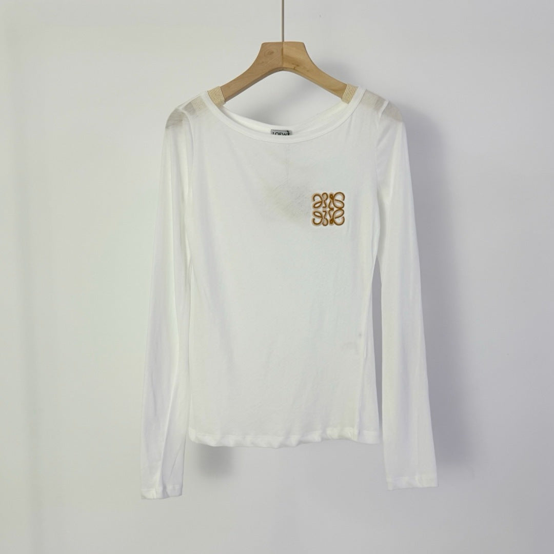 LW 26S Wide Neck Anagram Embroidery Sheer Top 436206