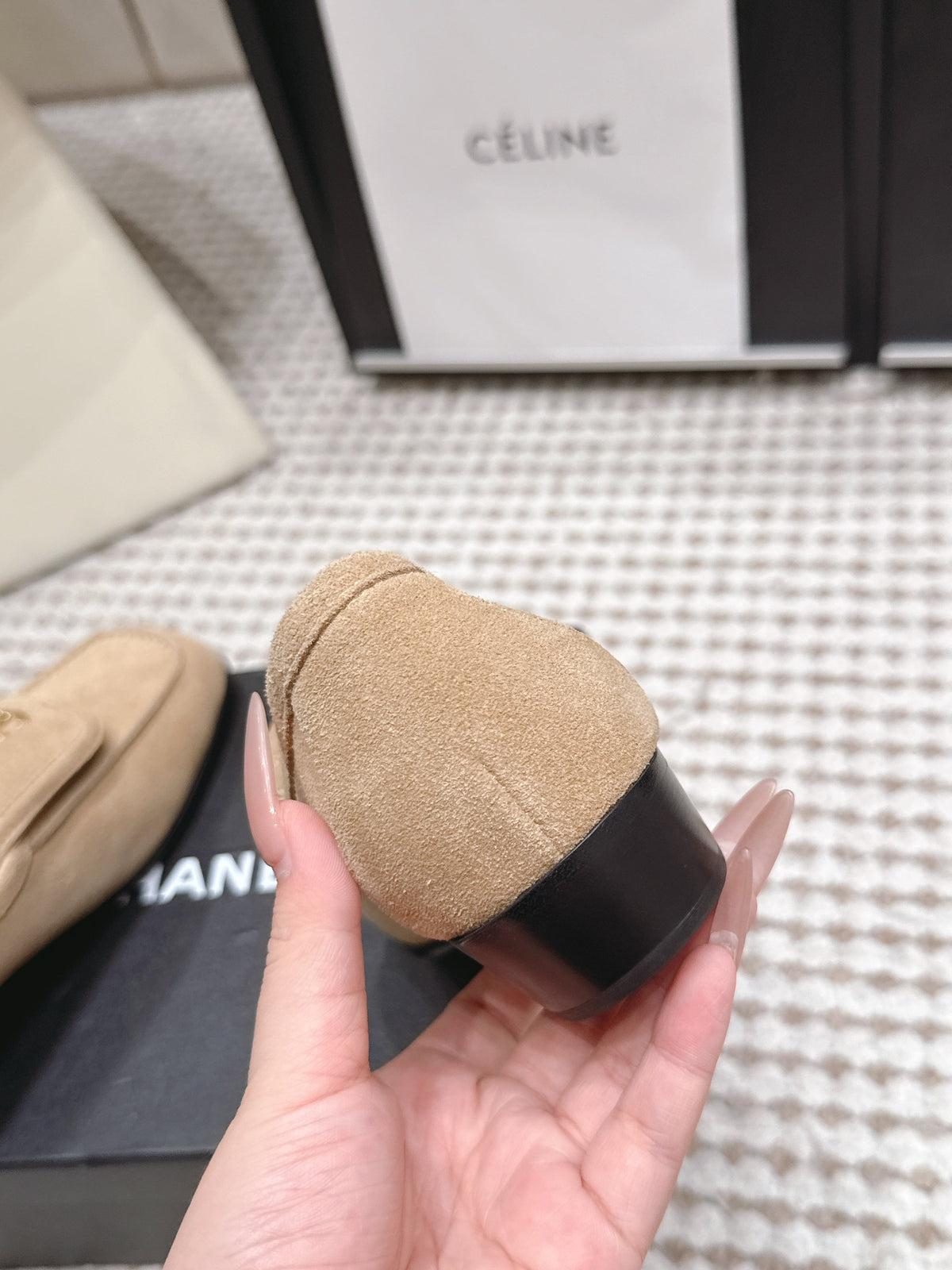 CC 26S Loafers in Beige Suede with Gold-Tone CC Logo