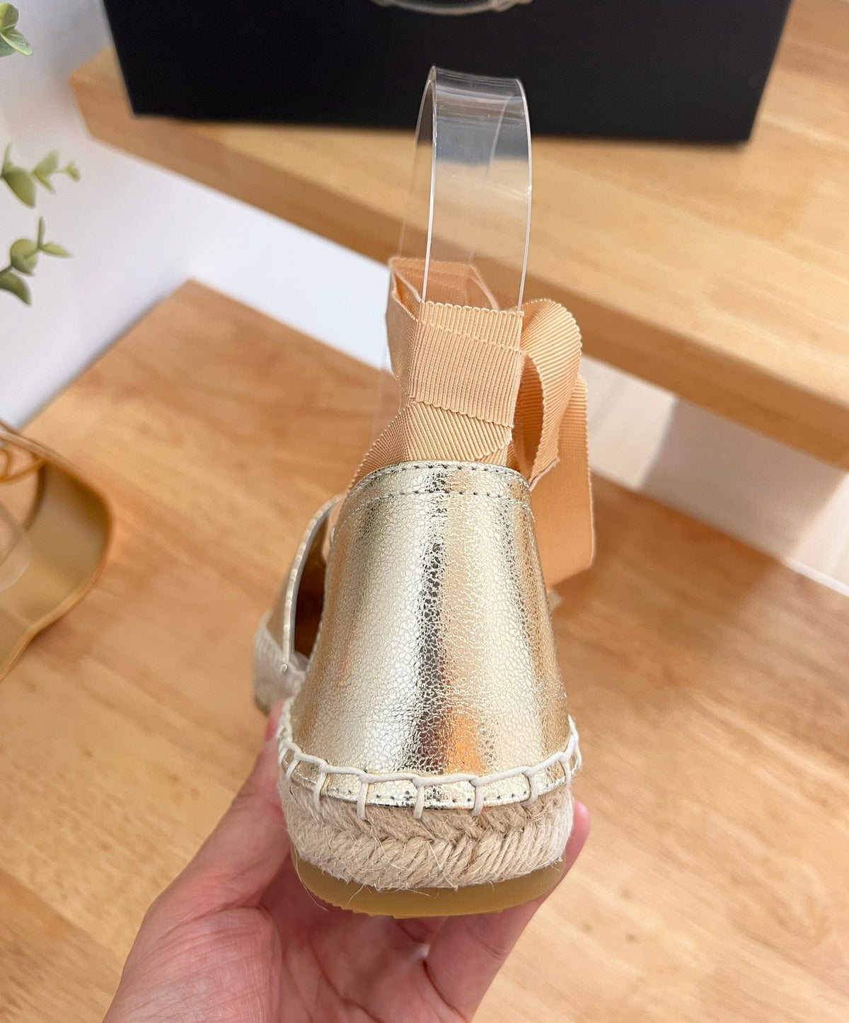 Prada 26s Lace Up Espadrille Flats Gold Calfskin