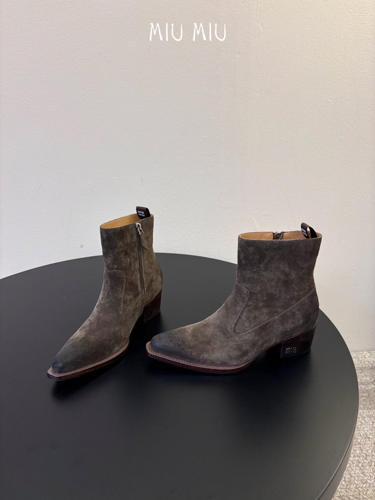 Miumiu 26s Western Ankle Boots Dark Grey Suede