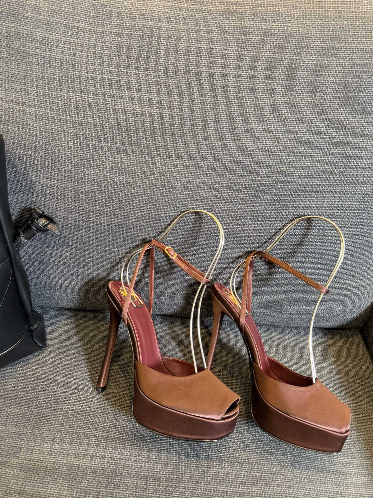 YSL 26S Platform Sandals 150 Mm Brown Satin