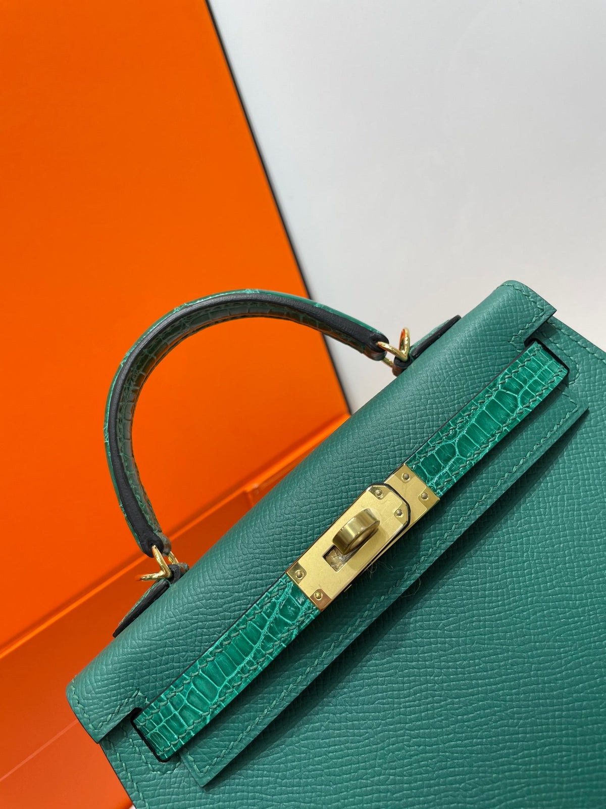 High-end Hermes 2026 Mini Kelly Bag 19cm Crocodile/Epsom Leather
