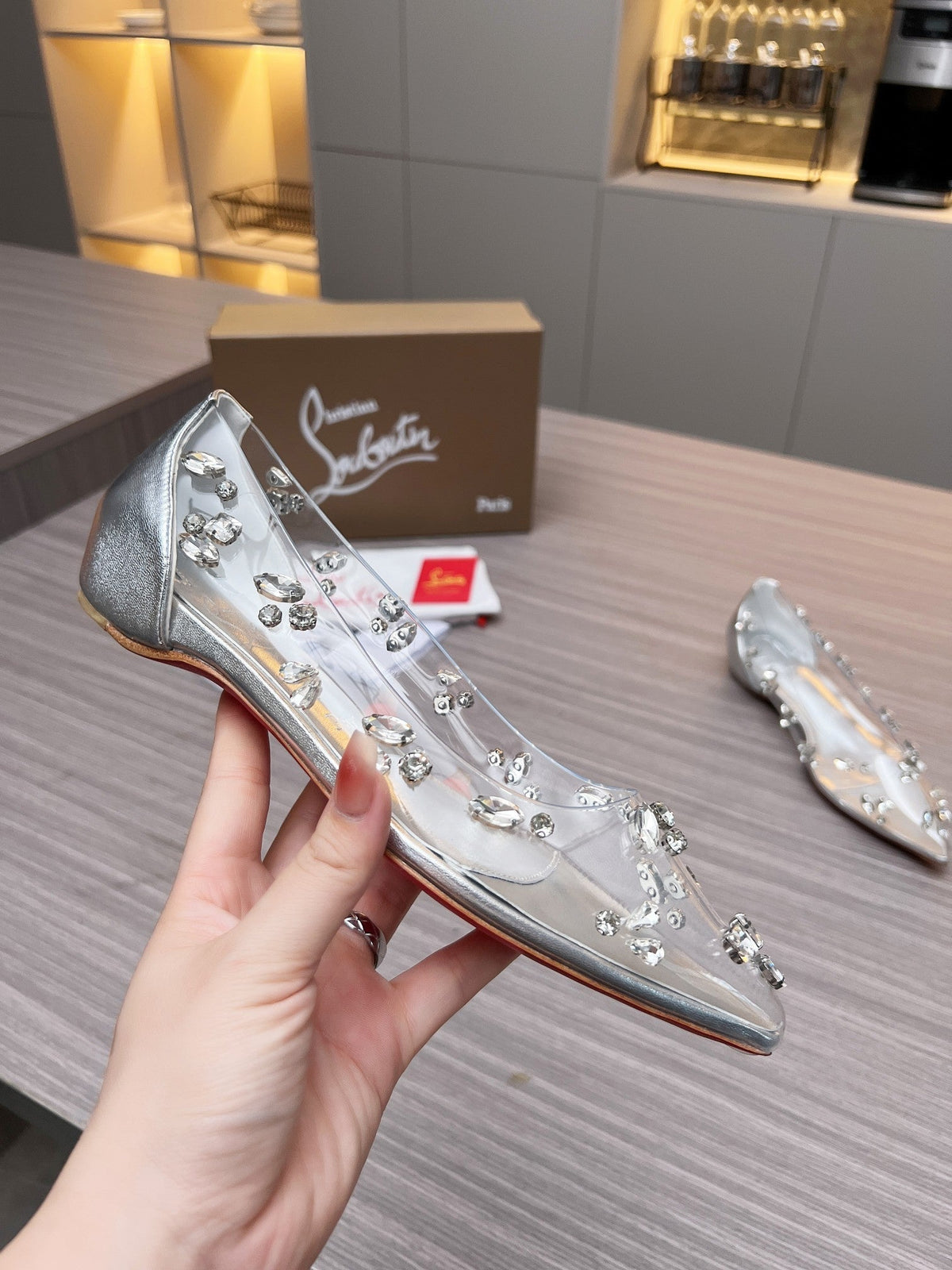 CL 26S Degraqueen Ballet Flats Crystal Silver PVC 140664