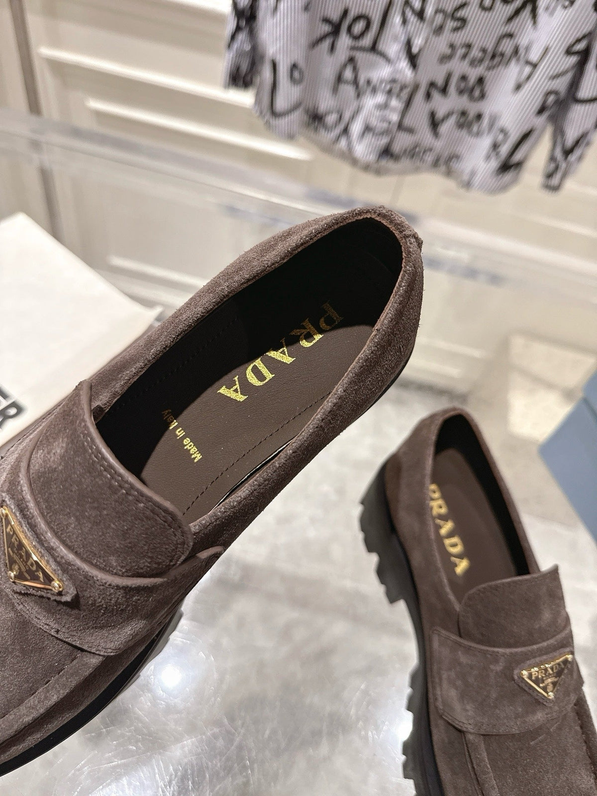 Prada 26S Platform Loafers 45mm Dark Brown Suede