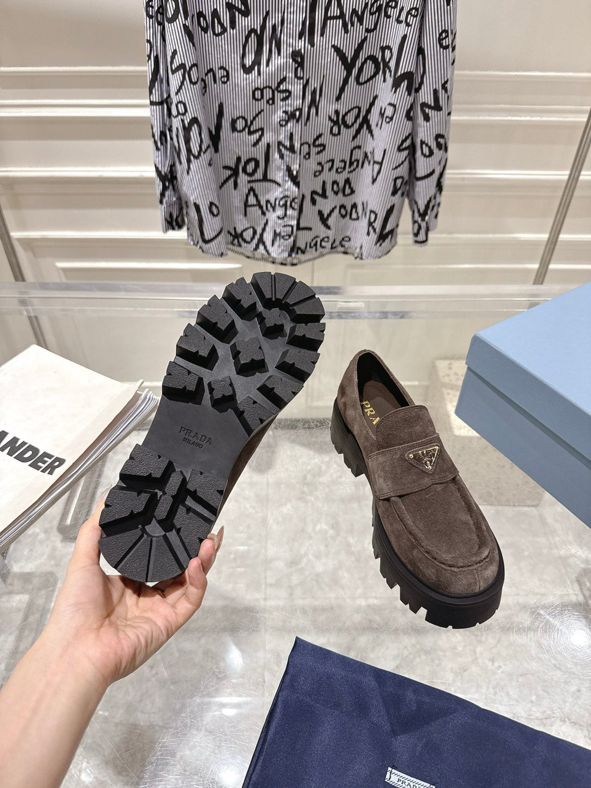 Prada 26S Platform Loafers 45mm Dark Brown Suede