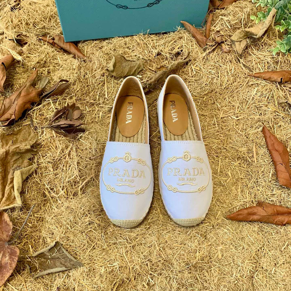 Prada 26s Espadrille Flats White Canvas Embroidered Logo